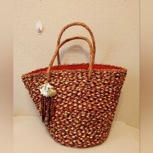 Sun & Sand Woven Sea Shell Beads Beach Tote Bag